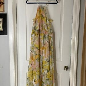 Zara Floral Halter Maxi Dress in Yellow, Pink, Green